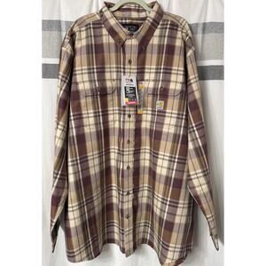 NWT Carhartt Flame Resistant FR Brown Plaid CAT 2 Force Work Shirt Mens 3XL Tall